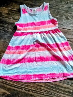 Yummy Dress Size 5-:Tie-Dye Stripe Sleeveless Dress - Pink & White